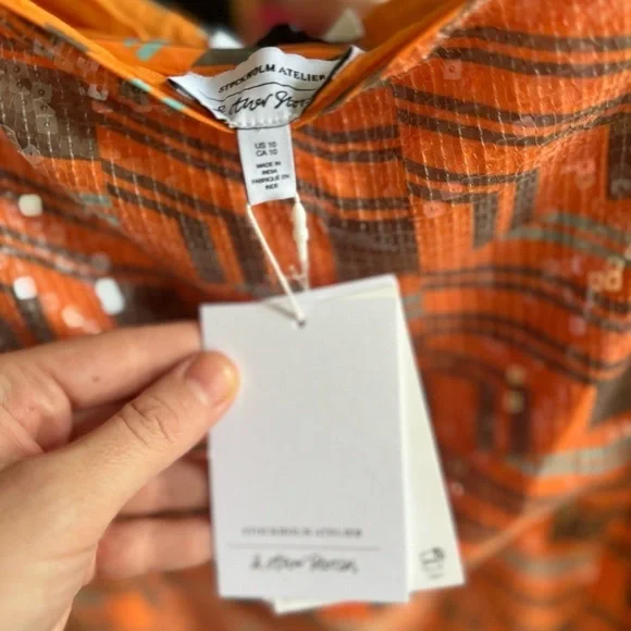 NWT &Other Stories Orange Sequin Geometric Print Minidress Size 10 - Picture 6 of 6